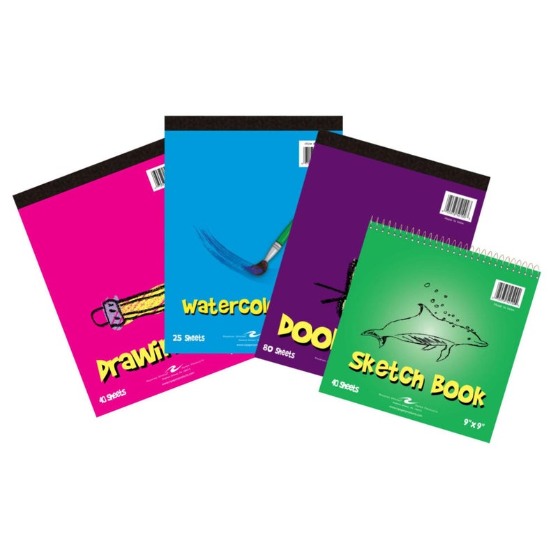 Roaring Spring Kid's Art Variety Pack, One Each - Doodle Pad, Drawing Pad, Sketch Book & Watercolor Pad, 4 Art Pads - Image 1